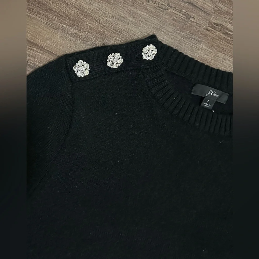 J. Crew Crewneck Sweater with Jeweled Buttons in Black. Size L